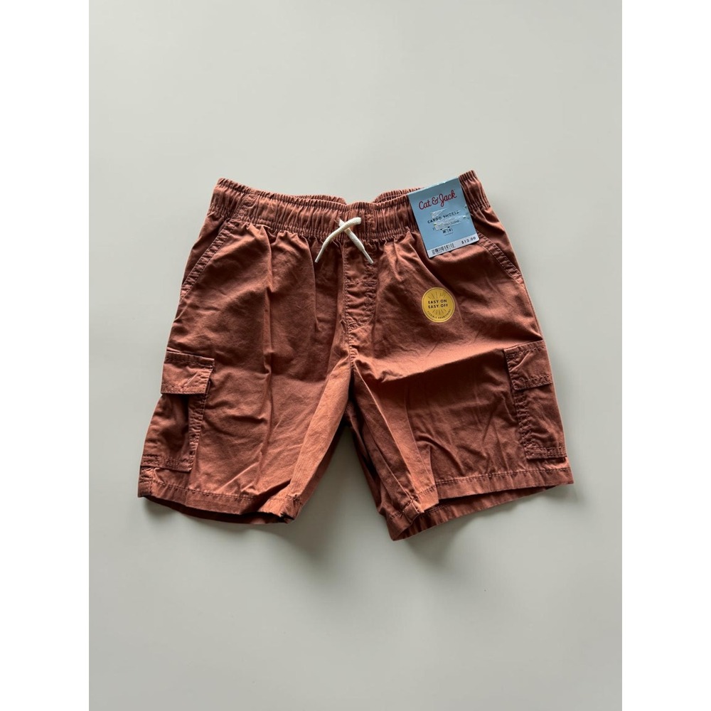 Cat & Jack Boys Rust Brown Pull On Cargo Shorts Elastic Waist Size M 8 NWT